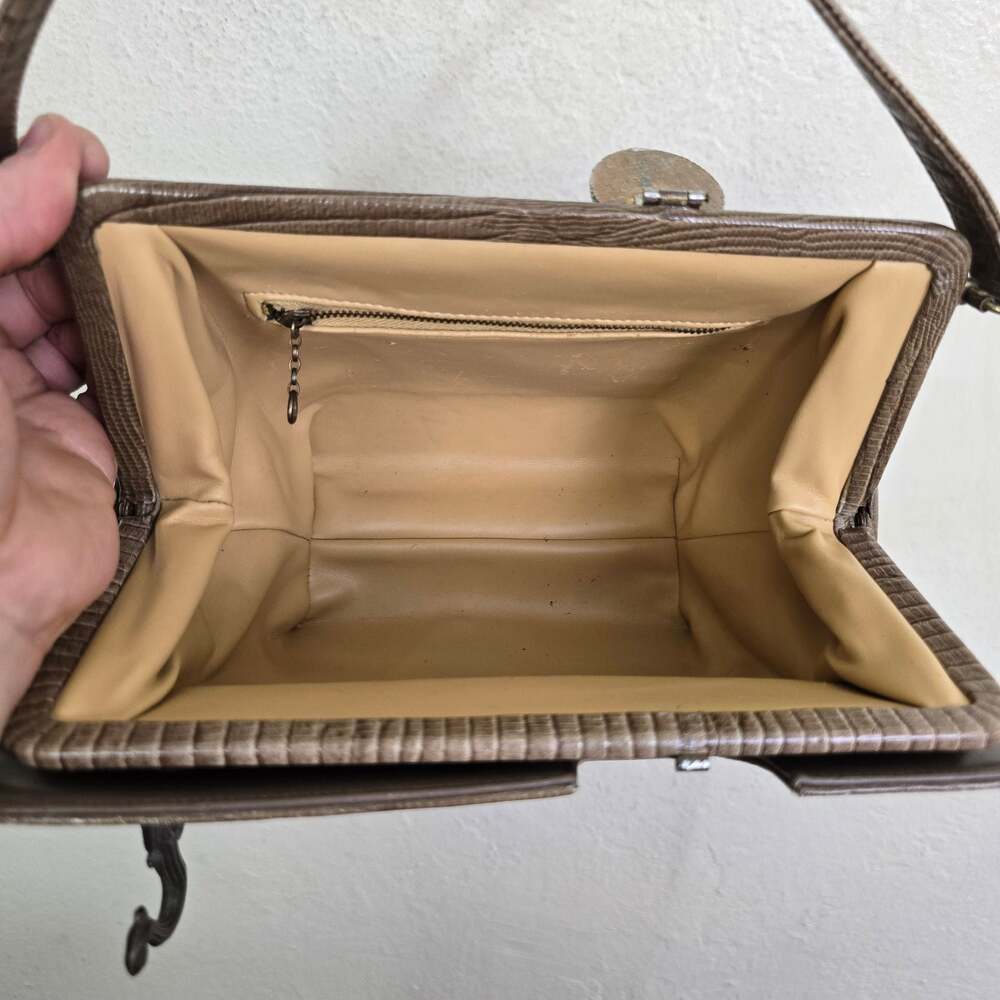 Custom Vintage Brown Reptile Embossed Structured Handbag - Picture 8 of 8